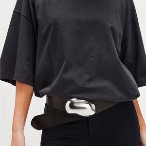 Free People Black Leather Belt with Silver Buckle. Size S/M. NWT.